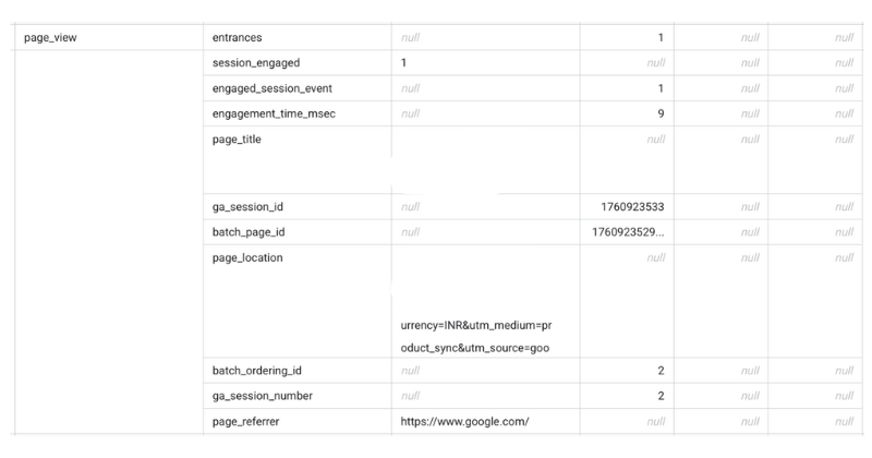 Page_view event with event parameters field.